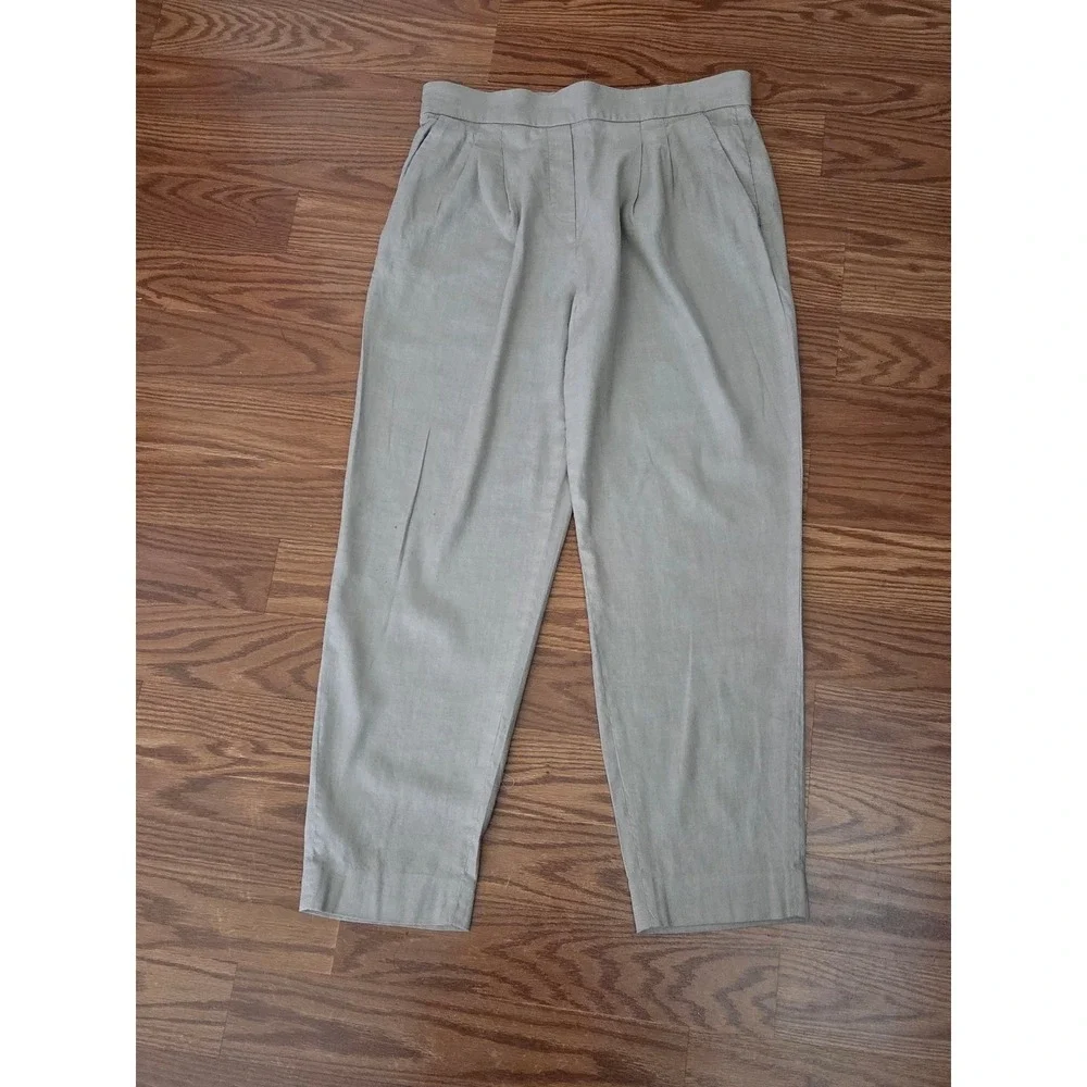Babaton Aritzia Women Khaki Linen Viscose Pleated Tapered Pants Size 6